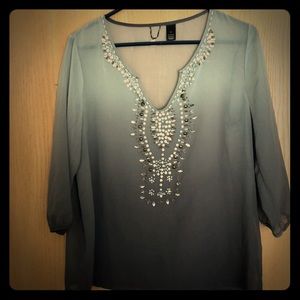 Sheer black ombré sequined top